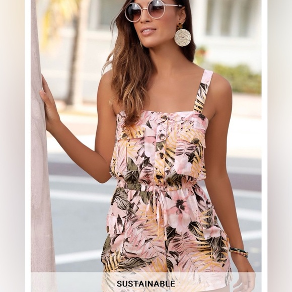 NWT Lascana Tropical Colorful Buttoned Romper Women Sz 4 Beach Chic - Picture 2 of 10